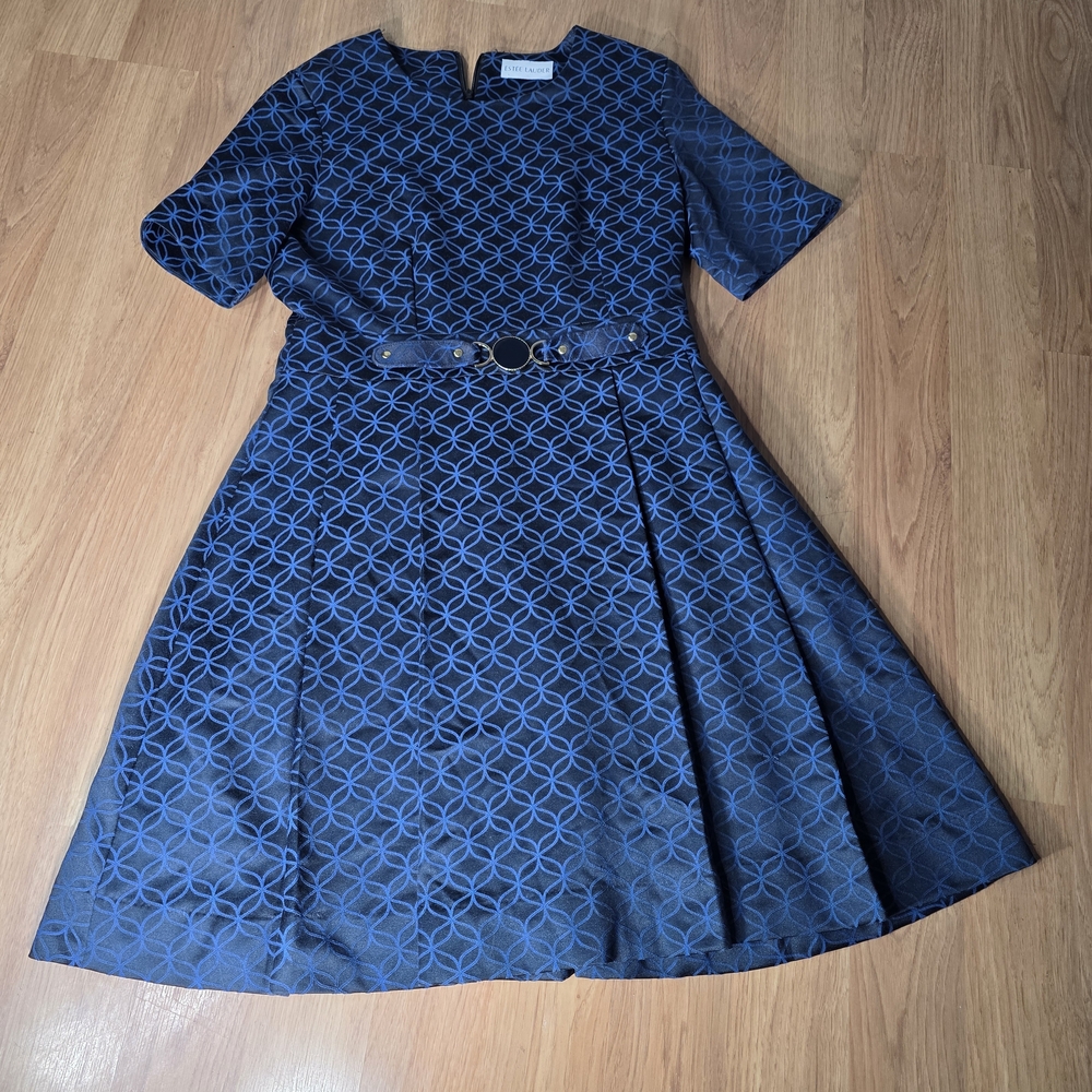 Estee Lauder Navy Patterned Midi Dress